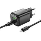 hoco N52 Monsoon Dual Port PD20W Type-C, QC3.0 USB Charger with 1m 8 Pin Cable, EU Plug(Black) - 1