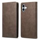 For iPhone 16 Plus Business Solid Color Magnetic RFID Leather Phone Case(Brown) - 1