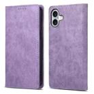 For iPhone 16 Plus Business Solid Color Magnetic RFID Leather Phone Case(Purple) - 1