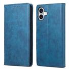 For iPhone 16 Plus Business Solid Color Magnetic RFID Leather Phone Case(Blue) - 1