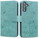 For Samsung Galaxy S24 5G Cute Cat Embossed Leather Phone Case(Green) - 1