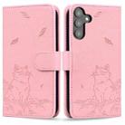 For Samsung Galaxy S24+ 5G Cute Cat Embossed Leather Phone Case(Pink) - 1