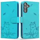 For Samsung Galaxy S24+ 5G Cute Cat Embossed Leather Phone Case(Lake Blue) - 1