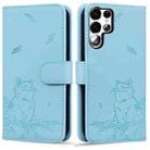 For Samsung Galaxy S23 Ultra 5G Cute Cat Embossed Leather Phone Case(Sky Blue) - 1