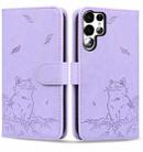 For Samsung Galaxy S23 Ultra 5G Cute Cat Embossed Leather Phone Case(Purple) - 1