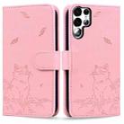 For Samsung Galaxy S23 Ultra 5G Cute Cat Embossed Leather Phone Case(Pink) - 1