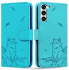 For Samsung Galaxy S23+ 5G Cute Cat Embossed Leather Phone Case(Lake Blue) - 1