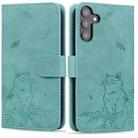 For Samsung Galaxy S23 FE 5G Cute Cat Embossed Leather Phone Case(Green) - 1