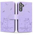 For Samsung Galaxy S23 FE 5G Cute Cat Embossed Leather Phone Case(Purple) - 1