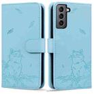 For Samsung Galaxy S22 5G Cute Cat Embossed Leather Phone Case(Sky Blue) - 1