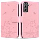 For Samsung Galaxy S22+ 5G Cute Cat Embossed Leather Phone Case(Pink) - 1