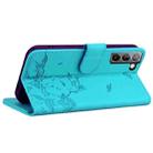 For Samsung Galaxy S22+ 5G Cute Cat Embossed Leather Phone Case(Lake Blue) - 3