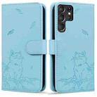 For Samsung Galaxy S22 Ultra 5G Cute Cat Embossed Leather Phone Case(Sky Blue) - 1