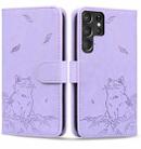 For Samsung Galaxy S22 Ultra 5G Cute Cat Embossed Leather Phone Case(Purple) - 1