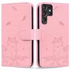 For Samsung Galaxy S22 Ultra 5G Cute Cat Embossed Leather Phone Case(Pink) - 1