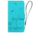 For Samsung Galaxy S22 Ultra 5G Cute Cat Embossed Leather Phone Case(Lake Blue) - 2