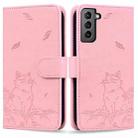 For Samsung Galaxy S21 FE 5G Cute Cat Embossed Leather Phone Case(Pink) - 1