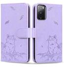 For Samsung Galaxy S20 FE Cute Cat Embossed Leather Phone Case(Purple) - 1