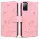 For Samsung Galaxy S20 FE Cute Cat Embossed Leather Phone Case(Pink) - 1