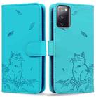 For Samsung Galaxy S20 FE Cute Cat Embossed Leather Phone Case(Lake Blue) - 1