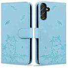 For Samsung Galaxy S24 FE 5G Cute Cat Embossed Leather Phone Case(Sky Blue) - 1