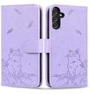 For Samsung Galaxy S24 FE 5G Cute Cat Embossed Leather Phone Case(Purple) - 1