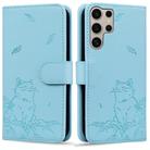 For Samsung Galaxy S25 Ultra 5G Cute Cat Embossed Leather Phone Case(Sky Blue) - 1