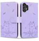 For Samsung Galaxy A13 4G / 5G Cute Cat Embossed Leather Phone Case(Purple) - 1