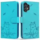 For Samsung Galaxy A13 4G / 5G Cute Cat Embossed Leather Phone Case(Lake Blue) - 1