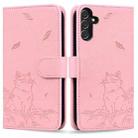 For Samsung Galaxy A14 5G Cute Cat Embossed Leather Phone Case(Pink) - 1