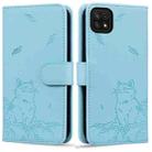 For Samsung Galaxy A22 5G Cute Cat Embossed Leather Phone Case(Sky Blue) - 1