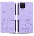 For Samsung Galaxy A22 5G Cute Cat Embossed Leather Phone Case(Purple) - 1