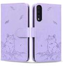 For Samsung Galaxy A30s / A50 Cute Cat Embossed Leather Phone Case(Purple) - 1