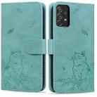 For Samsung Galaxy A33 5G Cute Cat Embossed Leather Phone Case(Green) - 1