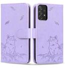 For Samsung Galaxy A33 5G Cute Cat Embossed Leather Phone Case(Purple) - 1