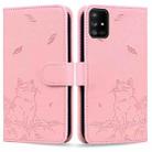 For Samsung Galaxy A51 4G Cute Cat Embossed Leather Phone Case(Pink) - 1
