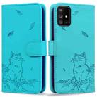 For Samsung Galaxy A51 4G Cute Cat Embossed Leather Phone Case(Lake Blue) - 1