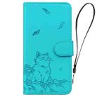 For Samsung Galaxy A51 4G Cute Cat Embossed Leather Phone Case(Lake Blue) - 2