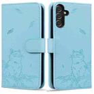 For Samsung Galaxy A54 5G Cute Cat Embossed Leather Phone Case(Sky Blue) - 1