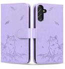 For Samsung Galaxy A54 5G Cute Cat Embossed Leather Phone Case(Purple) - 1