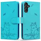 For Samsung Galaxy A54 5G Cute Cat Embossed Leather Phone Case(Lake Blue) - 1