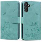 For Samsung Galaxy A16 5G Cute Cat Embossed Leather Phone Case(Green) - 1
