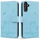 For Samsung Galaxy A16 5G Cute Cat Embossed Leather Phone Case(Sky Blue) - 1