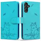 For Samsung Galaxy A16 5G Cute Cat Embossed Leather Phone Case(Lake Blue) - 1