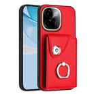 For vivo Y200 Organ Card Bag Ring Holder Phone Case(Red) - 1