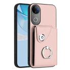 For vivo V50 / V50e Organ Card Bag Ring Holder Phone Case(Pink) - 1