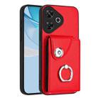 For Redmi Note 13R Organ Card Bag Ring Holder Phone Case(Red) - 1