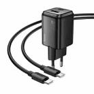 hoco N53 Monsoon Dual Port PD30W Type-C, QC3.0 USB Charger with 1m Type-C Cable, EU Plug(Black) - 2