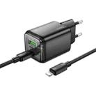 hoco N53 Monsoon Dual Port PD30W Type-C, QC3.0 USB Charger with 1m 8 Pin Cable, EU Plug(Black) - 1