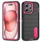 For iPhone 15 Pro Max Defender Gen2 Rugged PC + Silicone Phone Case with Holder(Black+Pink) - 1